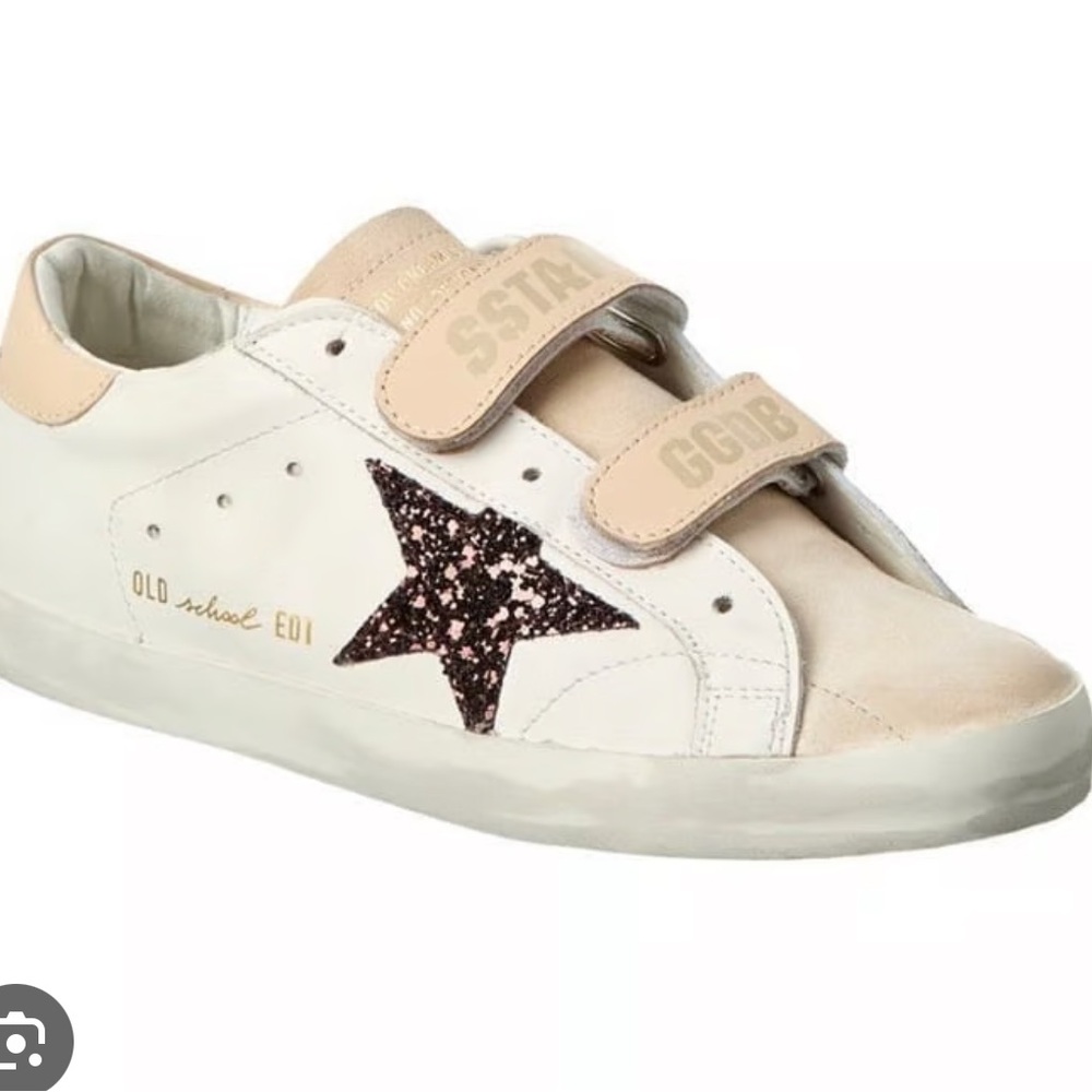 Golden Goose White & Pink Glitter Star Old School Velcro Sneakers